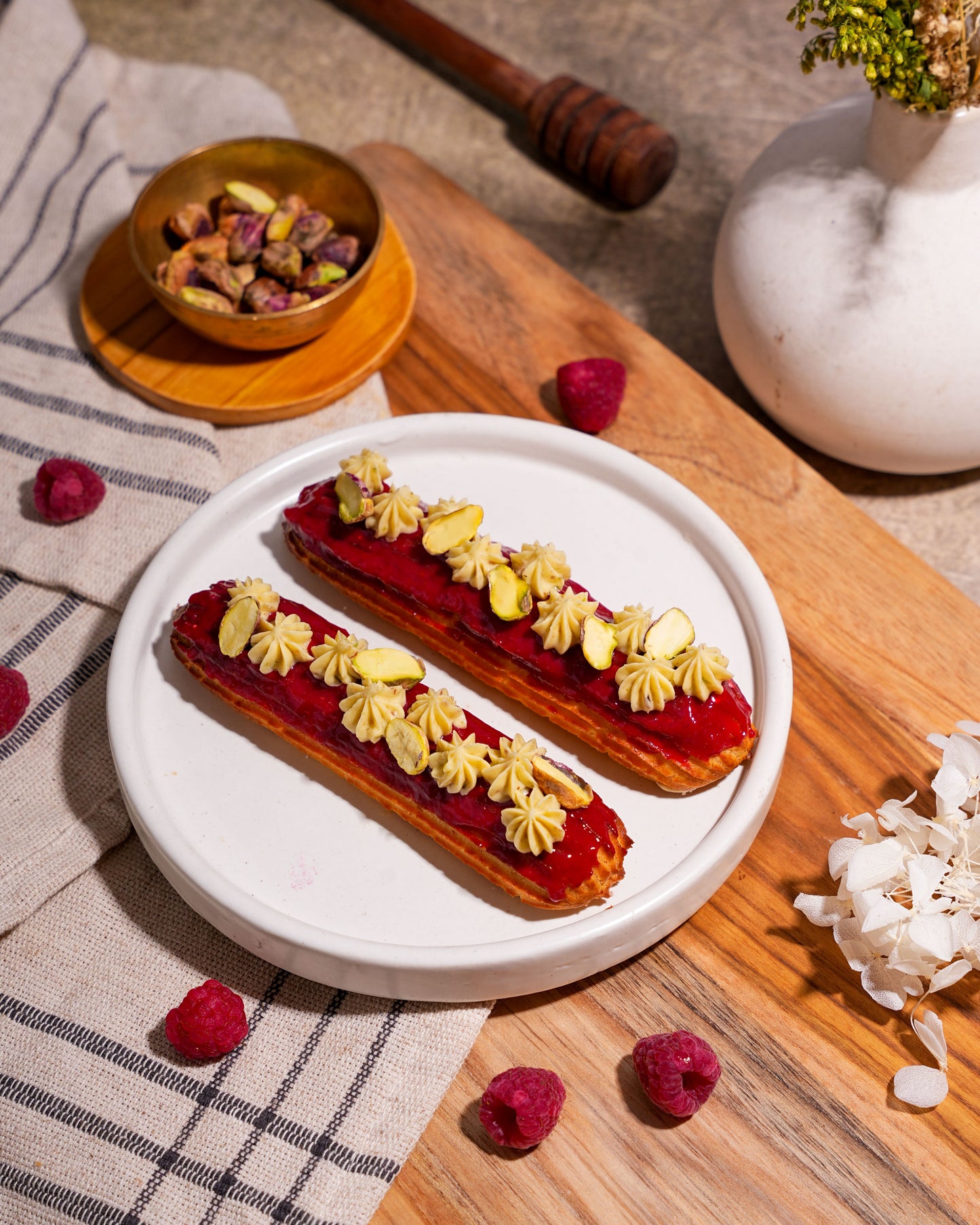 Raspberry Pistachio Eclair